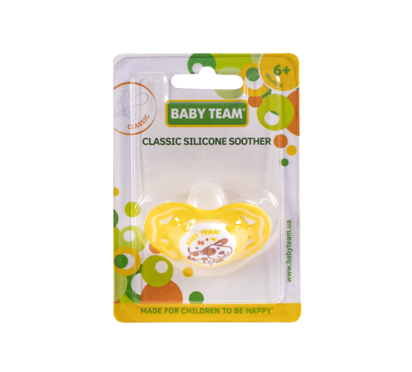 Пустышка силиконовая Baby Team, классическая, 6+ мес., желтый (3014_желтый) - Pampik - 3