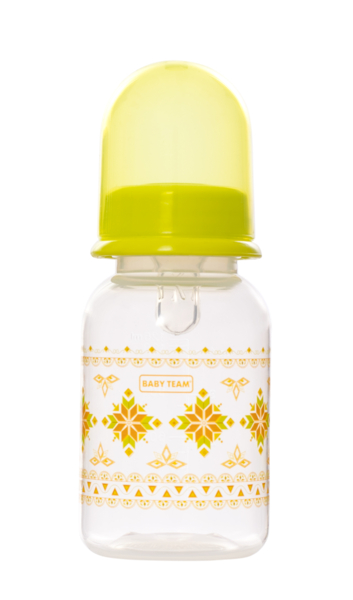 Пляшечка для годування Baby Team, з силіконовою соскою, 125 мл, салатовий (1400_салатовий) - Pampik