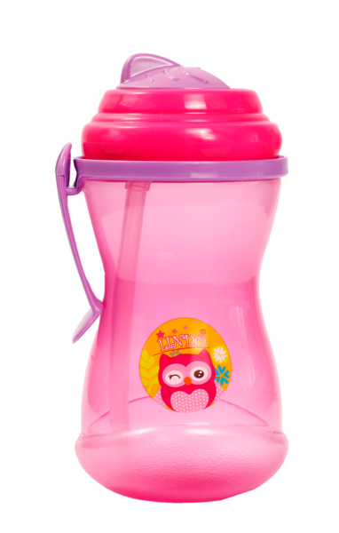 Поильник-непроливайка Lindo, с силиконовой трубочкой, 415 мл, розовый (Li 727 роз) - Pampik