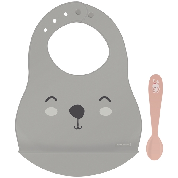 Набір дитячий Tramontina Baby Le Petit, слинявчик і ложка, сірий з помаранчевим (23797/404) - Pampik