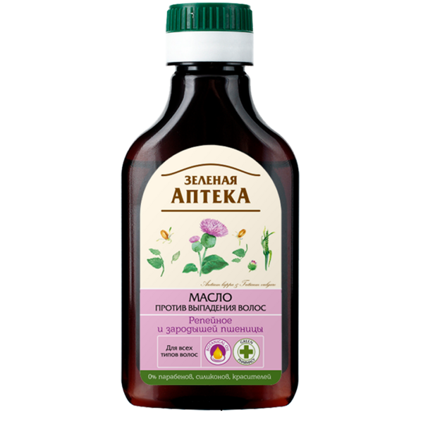 Масло Зеленая Аптека против выпадения волос Репейное и зародышей пшеницы, 100 мл - Pampik