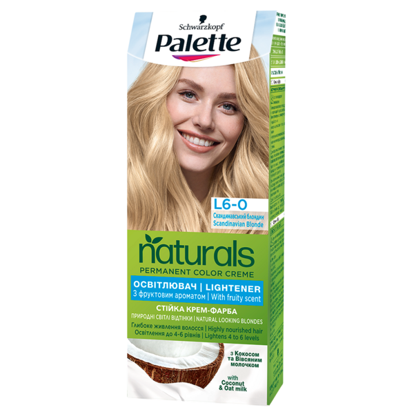 Стійка крем-фарба для волосся Palette Naturals L6-0 скандинавський блондин, освітлювач, без аміаку, 110 мл - Pampik