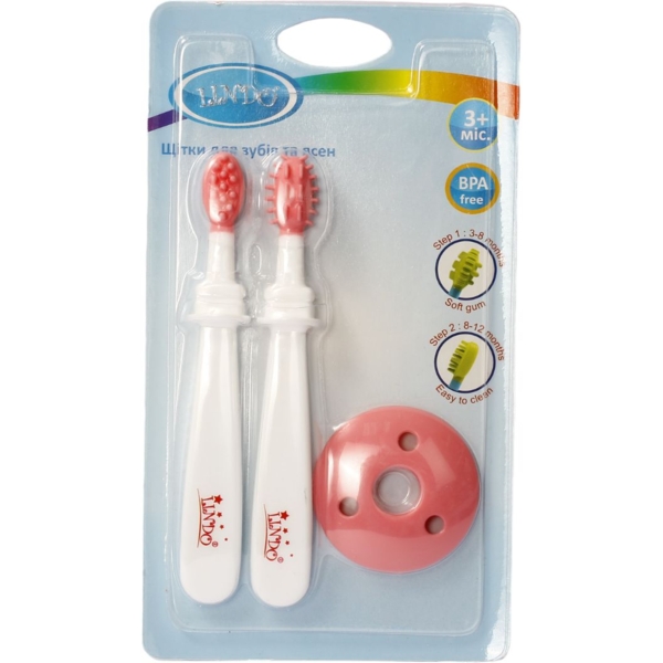 Детская щетка для зубов и десен Lindo розовая, 2 шт. - Pampik - 2
