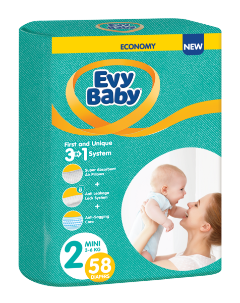 Підгузки Evy Baby 2 (3-6 кг), 58 шт. - Pampik