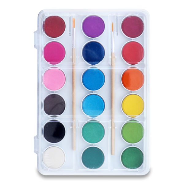 Краски акварельные Offtop, 2 кисточки, 18 цветов (848707) - Pampik