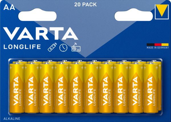 Батарейка Varta Long Life AA Bli Alkaline, 1,5 V, 20 шт. (4106101420) - Pampik