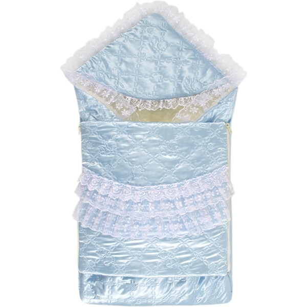Конверт для немовлят Слов'янський пух з мереживом та хутром, блакитний - Pampik