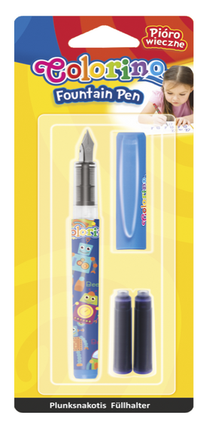 Ручка перьевая Colorino, с двумя синими катриджами, синий (57516PTR) - Pampik