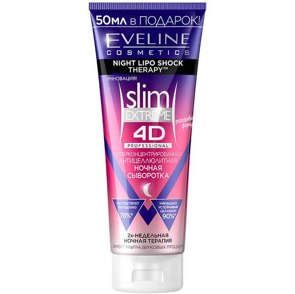 Суперконцентрированная антицеллюлитная ночная сыворотка Eveline Slim Extreme 4D Professional, 250 мл - Pampik