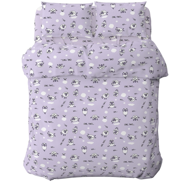 Комплект постельного белья Home Line Ягнята, бязь, 147х112 см, фиолетовый (159141) - Pampik