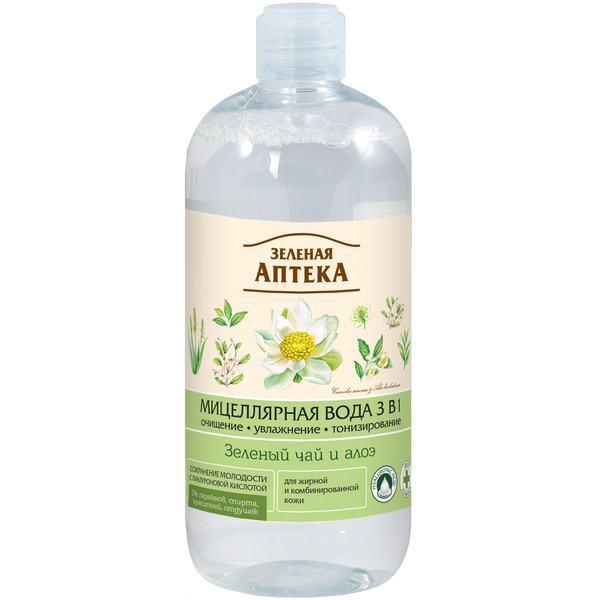 Міцелярна вода 3 в 1 Зелена Аптека Зелений чай та алое 500 мл - Pampik