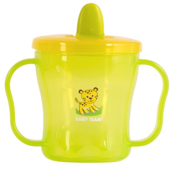 Поїльник Baby Team, з ручками і складним носиком, 6+ міс., 180 мл, салатовий (5002) - Pampik - 2