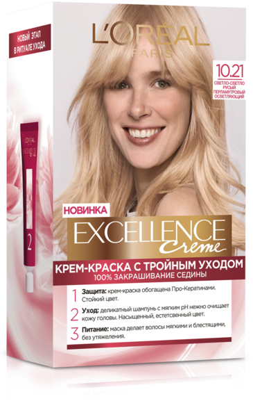 Краска для волос L’Oréal Paris Excellence Creme, тон 10.21 (светло-светло русый перламутровый), 176 мл - Pampik