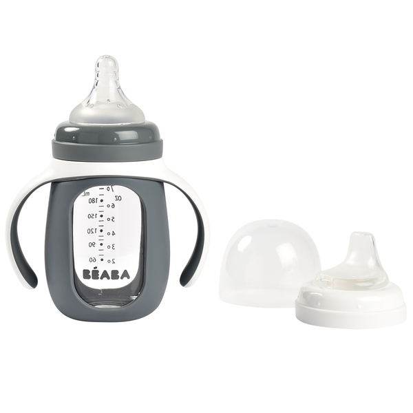 Поїльник скляний Beaba 2 в 1, 210 мл, сірий (913538) - Pampik