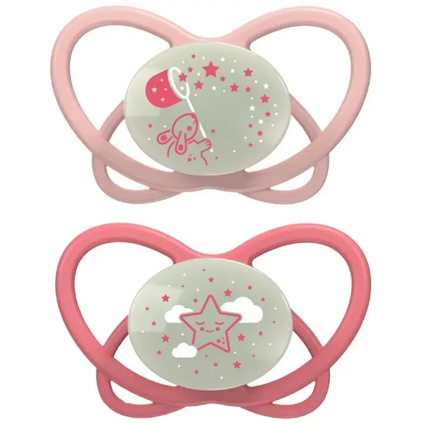 Пустушка Nip Мій метелик Ніч Мишка та Зірочка, силіконовий, 0-6 міс., 2 шт., фуксія з рожевим (38648-51) - Pampik