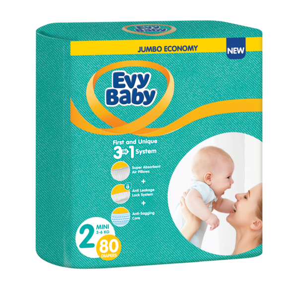 Підгузки Evy Baby 2 (3-6 кг), 80 шт. - Pampik