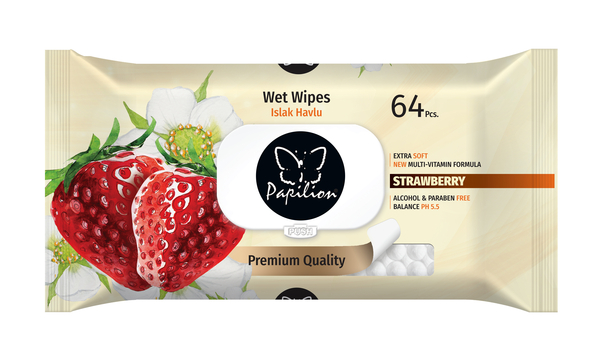 Вологі серветки Papilion Полуниця, 64 шт. - Pampik
