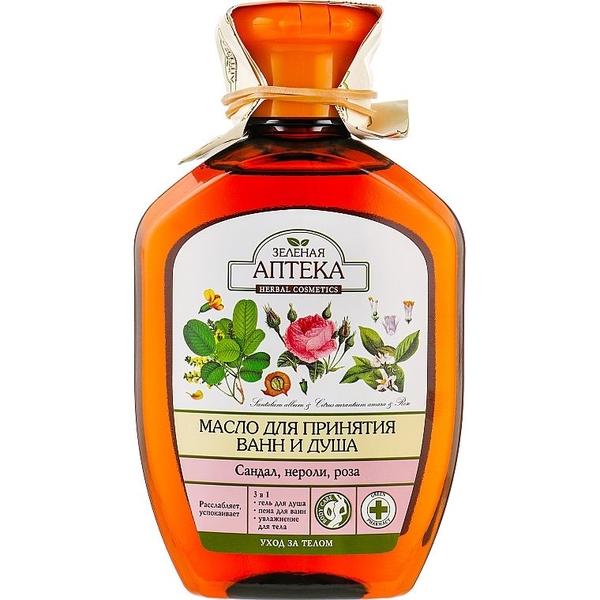 Олія для прийняття ванн та душу Зелена аптека Сандал, Неролі та Троянда, 250 мл - Pampik