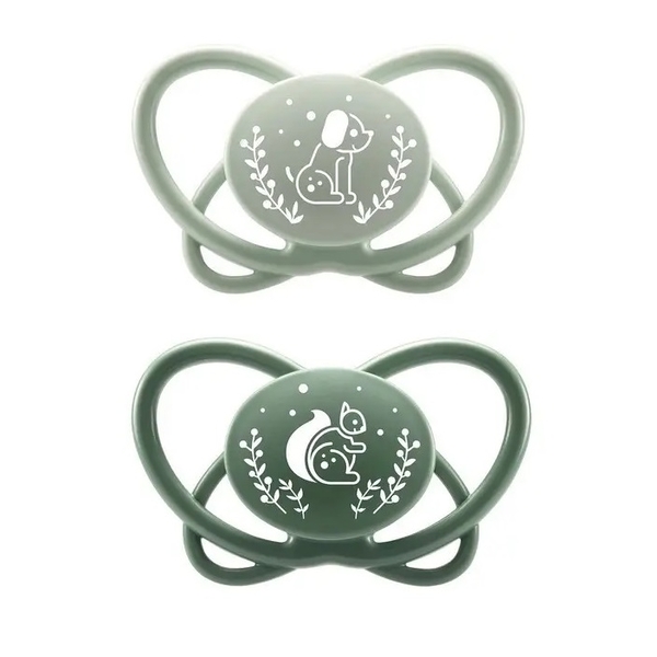 Пустушка Nip Мій метелик, силіконовий, 5-18 міс., 2 шт., світло-сірий з оливковим (38598-51) - Pampik