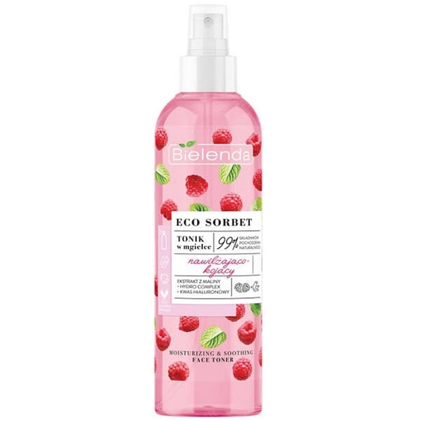 Тоник-спрей для лица Bielenda Eco Sorbet Малина, увлажняющий и успокаивающий, 200 мл - Pampik