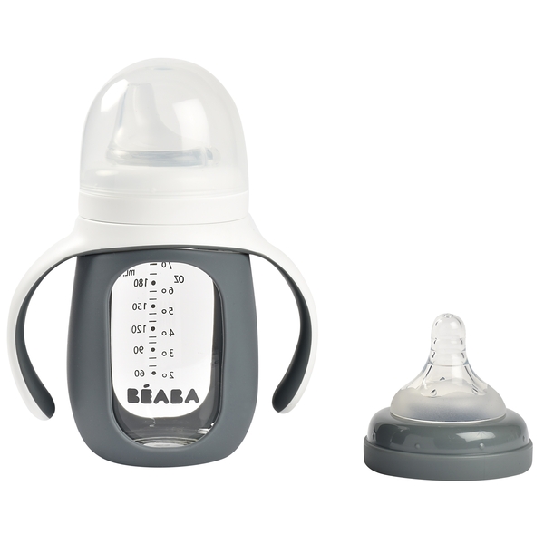 Поїльник скляний Beaba 2 в 1, 210 мл, сірий (913538) - Pampik - 3