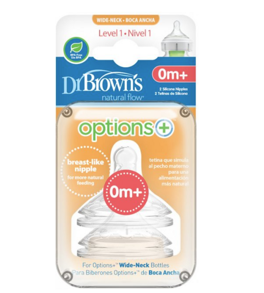 Соска для пляшечки з широкою шийкою Dr. Brown's Options+, 0+ міс., 2 шт. (WN1201-INTL) - Pampik - 2