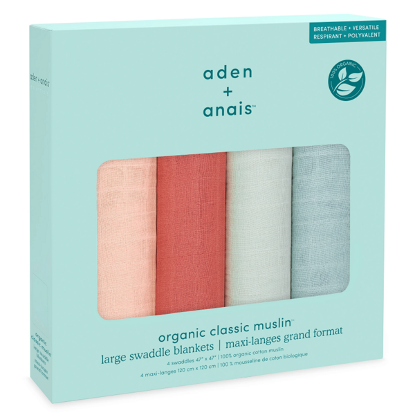 Набір багаторазових муслинових пелюшок Aden+Anais Mother Earth, 120х120 см, різнобарв'я, 4 шт. (ASWO40001) - Pampik - 3