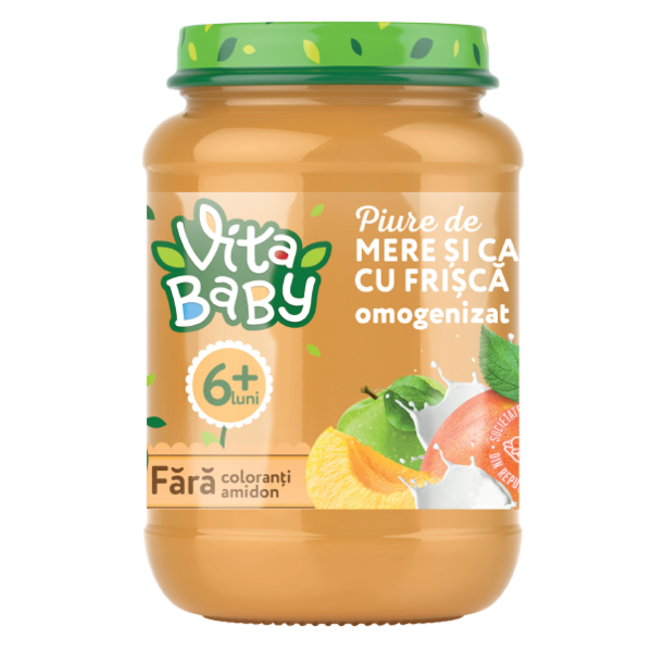 Пюре Vita Baby з яблук та абрикосів, з вершками та цукром, 180 г - Pampik