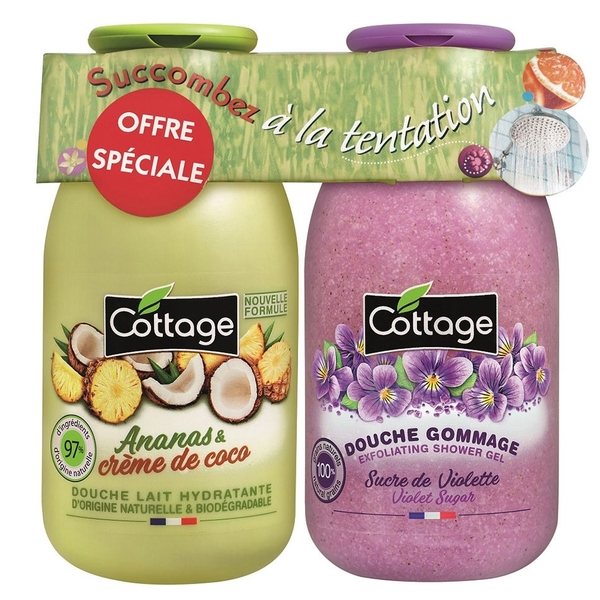 Набор Cottage Pineapple&Coconut&Violet Молочко для душа, 250 мл и гель-эксфолиант, 270 мл - Pampik