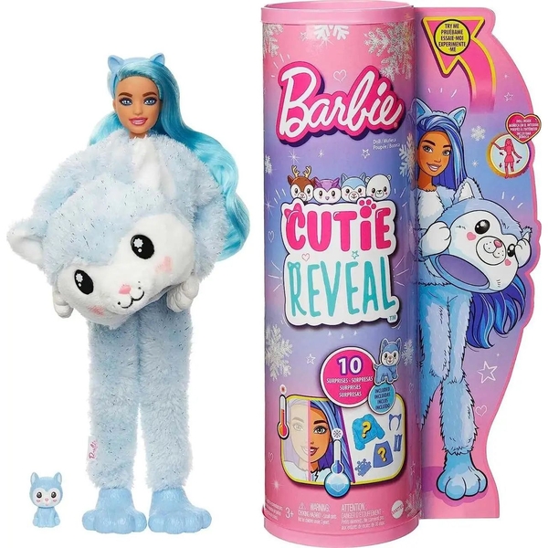 Лялька Barbie Cutie Reveal Зимовий блиск у костюмі хаскі, 30 см (HJL63) - Pampik