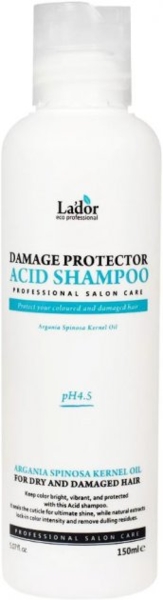 Шампунь бесщелочной La'dor Damaged Protector Acid shampoo pH 4.5, для завитых и окрашенных волос, 150 мл - Pampik