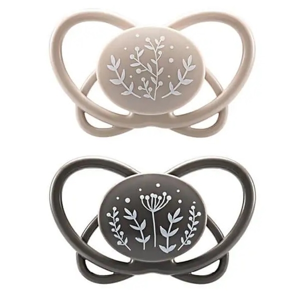 Пустушка Nip Мій метелик, силіконовий, 0-6 міс., 2 шт., бежевий з сірим (38596-51) - Pampik