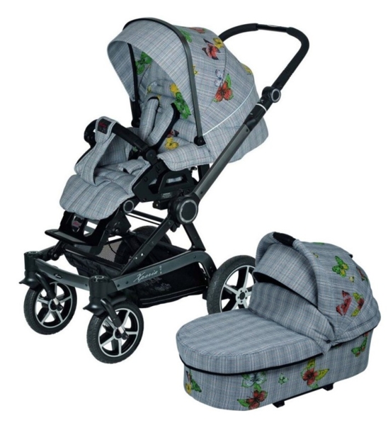 Універсальна коляска Hartan 2 в 1 Xperia GTS Butterfly check, сірий з метеликами (2304123634-1) - Pampik