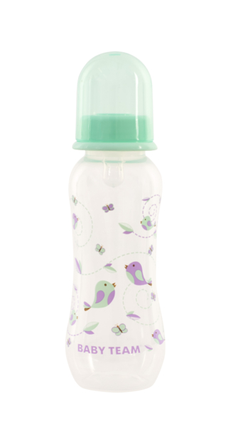 Пляшечка для годування Baby Team, з талією та силіконовою соскою, 250 мл, мятний (1121_м’ятний) - Pampik