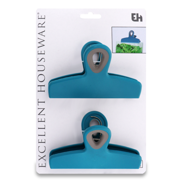 Набір кліпс для пакетів Excellent Houseware, блакитний, 2 шт. (850079) - Pampik