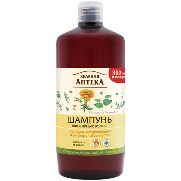 Шампунь Зелена Аптека Календула та розмаринове масло для жирного волосся, 1000 мл - Pampik