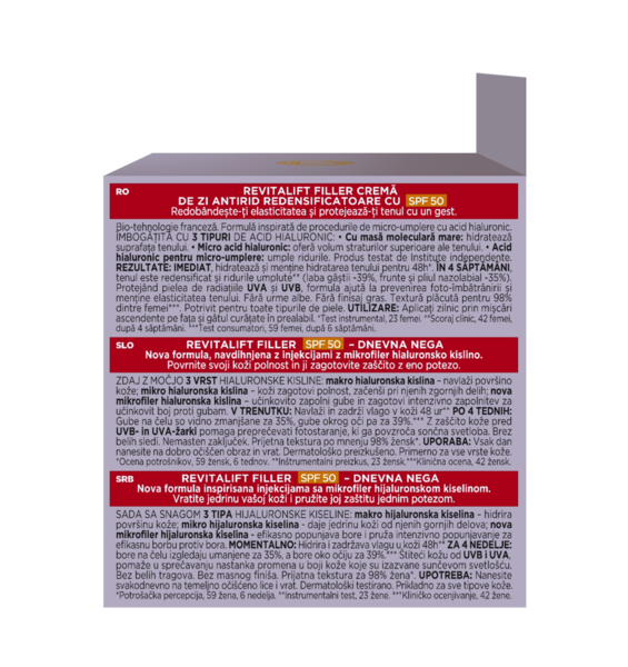 Дневной антивозрастной крем-уход L'Oreal Paris Revitalift Filler, для восстановления утраченного объема кожи лица, SPF 50, 50 мл (AA302800) - Pampik - 4