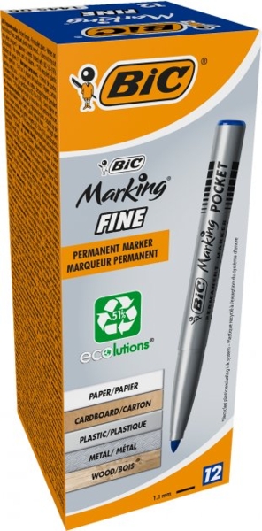 Маркер перманентный BIC Marking Fine Eco, 1,1 мм, синий, 12 шт. (8209012) - Pampik