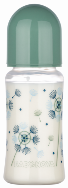 Бутылочка Baby-Nova Декор, з широким горлышком, 300 мл, зеленый (3966382) - Pampik