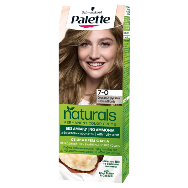 Стойкая крем-краска для волос Palette Naturals 7-0 среднерусый, без аммиака, 110 мл - Pampik