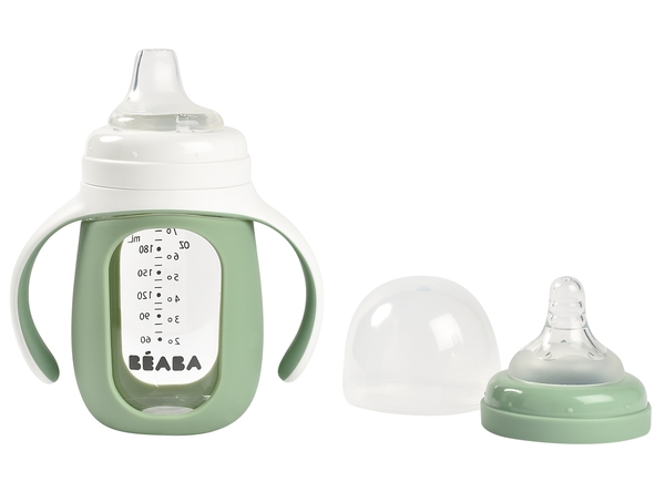 Поїльник скляний Beaba 2 в 1, 210 мл, зелений (913537) - Pampik - 2