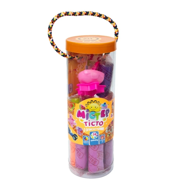 Набір тіста для ліплення Strateg Містер тісто, з блискітками, 14 кольорів (71802) - Pampik