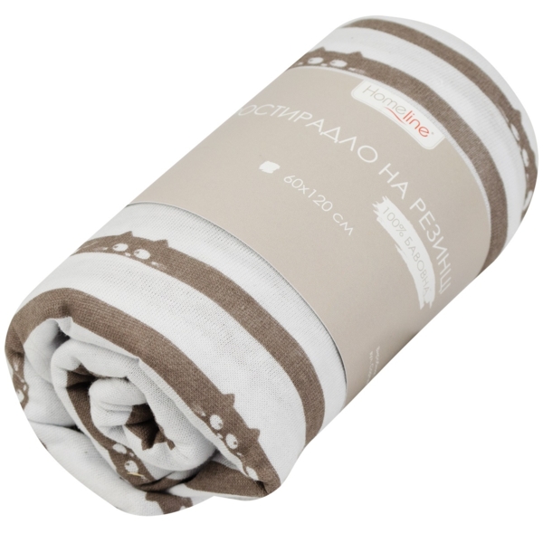 Простирадло на резинці Home Line Котики на стрічці, трикотаж, 120х60 см, білий з коричневим (159820) - Pampik