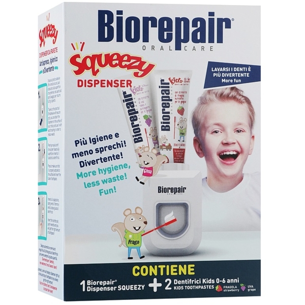 Набор Biorepair Веселый мышонок диспенсер и зубная паста, земляника, виноград, 2 шт., 100 мл - Pampik - 2