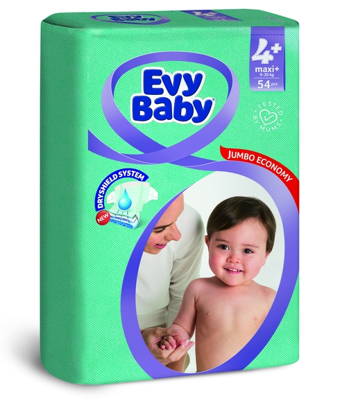Підгузки Evy Baby 4+ (9-20 кг), 54 шт. - Pampik