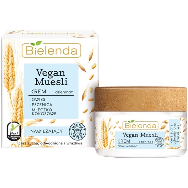 Увлажняющий крем для лица Bielenda Vegan Muesli, пшеница, овес, кокосовое молоко, 50 мл - Pampik