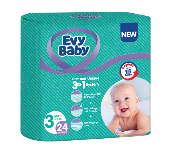 Подгузники Evy Baby 3 (5-9 кг), 24 шт. - Pampik