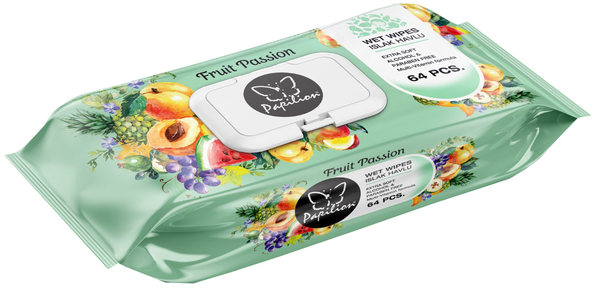 Вологі серветки Papilion Фруктова пристрасть, блакитний, 64 шт. - Pampik