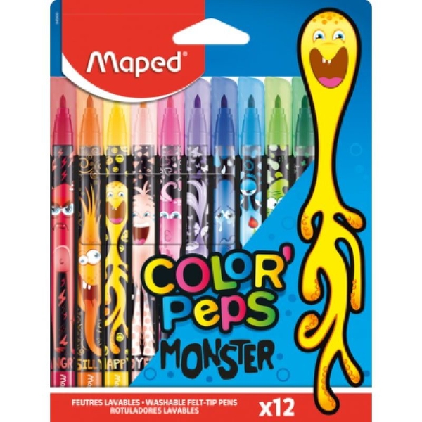 Фломастери Maped Color Peps Monster, 12 кольорів, 12 шт. (MP.845400) - Pampik
