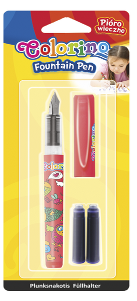 Ручка перьевая Colorino, с двумя синими катриджами (57516PTR) - Pampik